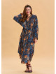 P Shirt Collar Belt Detailed Blue Bohemian Dress 4451